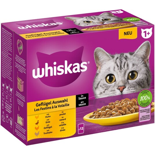 Whiskas 1 + Porsjonsposer 12 X 100/85G Fjærkreutvalg I Saus (12 X 85 G) Whiskas 1 + Porsjonsposer 12 X 100/85G Fjærkreutvalg I Saus (12 X 85 G)