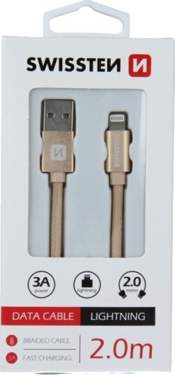 Swissten 71523304, 2 M, Lightning, Usb A, Hankjønn, Hankjønn, Gull