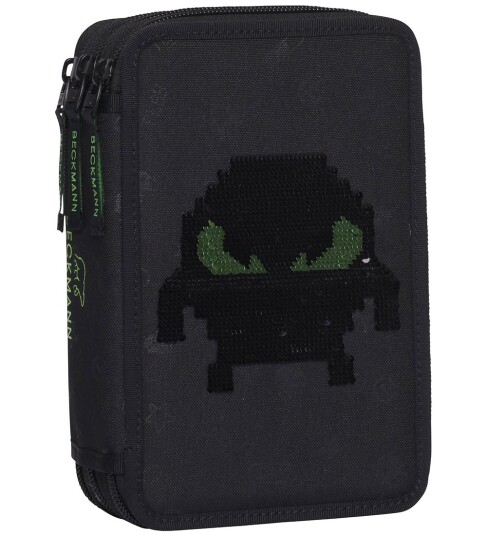 Beckmann Norway Three Section Pencil Case With Content Pixel   Black   ONE SIZE