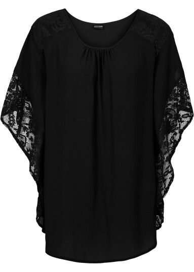 bonprix Bluse med blondedetaljer 36 svart