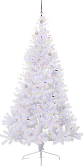  Kunstig juletre med 300 LED med stativ Hvit 240 cm PVC og stål