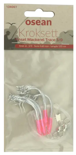 Osean Tinsel Mackerel Trace Kroksett 4 stk 3/0 Osean Tinsel Mackerel Trace Kroksett 4 stk 3/0