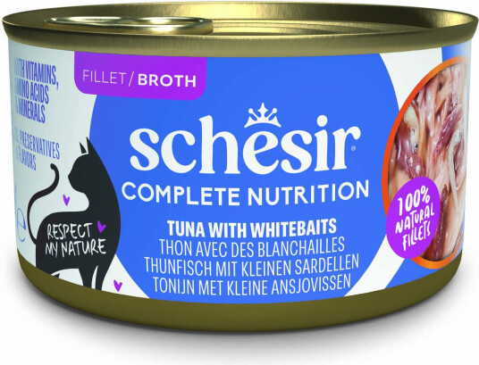 Schesir Våtfôr Complete Nutrition Filet I Buljong Tunfisk Med Hvit Fisk 6 X 85 G