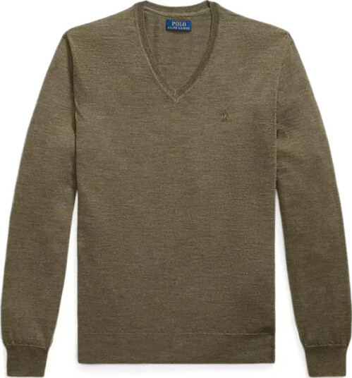 Polo Ralph Lauren Slim Fit Washable Wool V-Neck Sweater - Khaki green - M