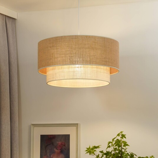 Euluna pendellampe Boho Jute naturbrun/hvit Ø 45 cm