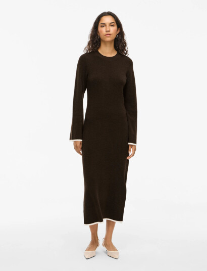 Vila Vikerry O Neck L/S Knit Maxi Dress Noos   Brown   M