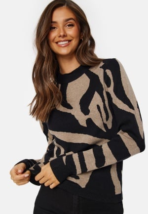 Object Collectors Item Ray L/S Knit Pullover Black AOP:FOSSIL BIG M