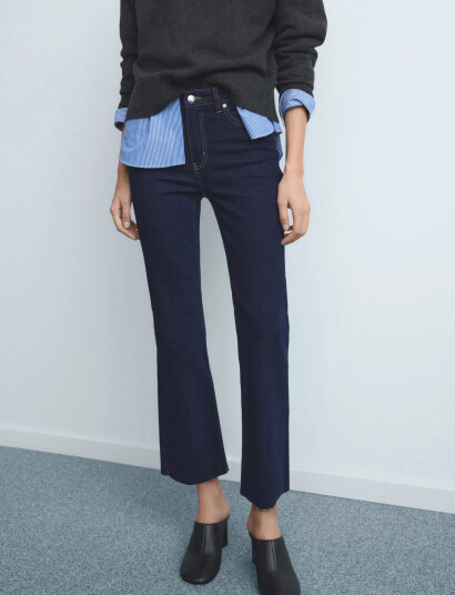 Mango Sienna Flared Cropped Jeans Navy 48