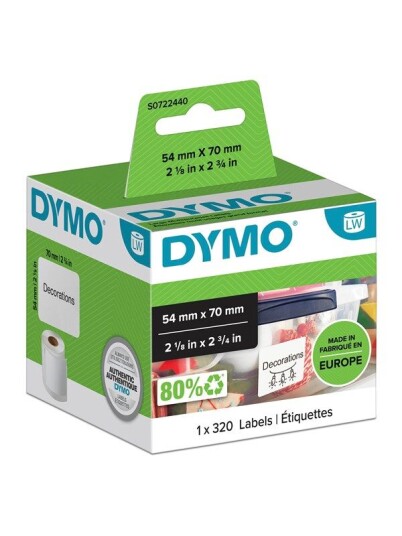 DYMO LW multifunksjonelle etiketter, 54mm x 70mm, ruller med 320 stk., selvklebende, original