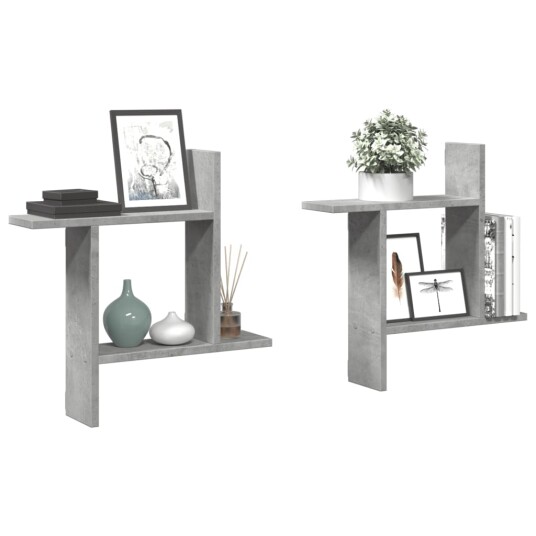Vegghyller 2 stk betonggrå 50x12x50 cm konstruert tre Vegghyller 2 stk betonggrå 50x12x50 cm konstruert tre