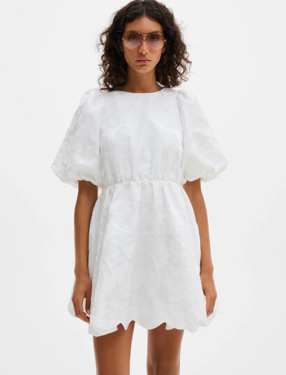 Malina Elina Scalloped Detail Mini Dress - White - S Malina Elina Scalloped Detail Mini Dress - White - S