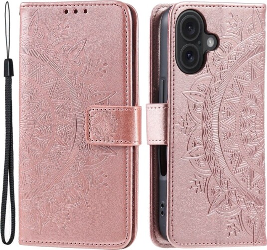 Trolsk Lommebokdeksel Mandala med Stropp (iPhone 16) Roségull