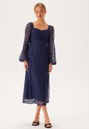 Bubbleroom Occasion Ruched L/S Midi Dress Navy 42