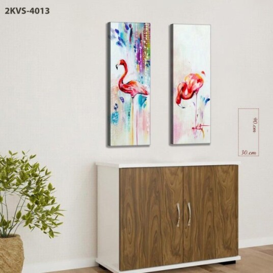 Flamingomønster 2 delt lerretstrykk 90x30 cm*2 Stykke Flamingomønster 2 delt lerretstrykk 90x30 cm*2 Stykke