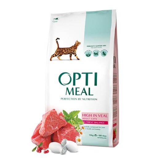 Optimeal Tørrfôr til katt med kalv for voksne og seniorer - Helse og pels 4 kg