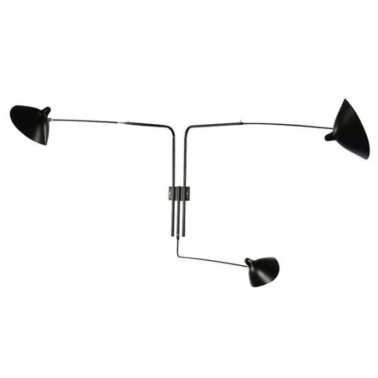 Serge Mouille Applique 3 Vegglampe Sort & Messing Rett
