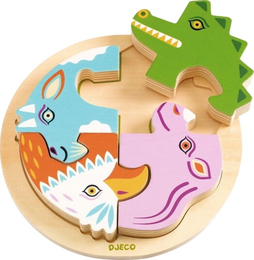 Djeco Puslespill Tre 4 Brikker Rondo Croco Djeco OneSize Puslespill Blå