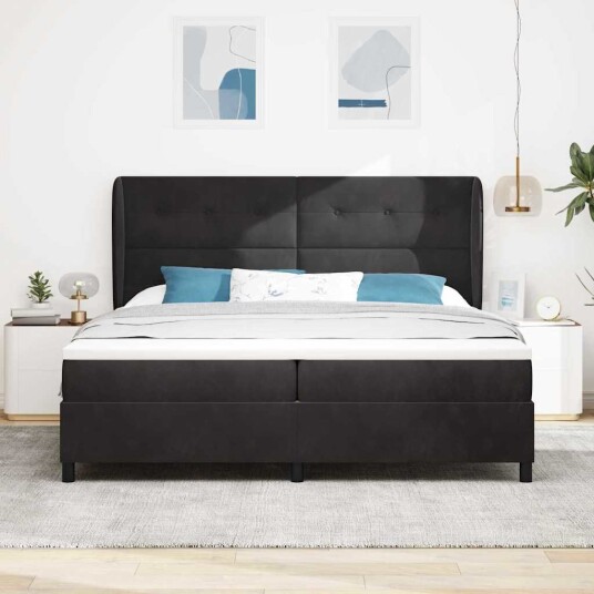 Box Spring Seng med Madrass Svart 200x200 cm Fløyel Box Spring Seng med Madrass Svart 200x200 cm Fløyel