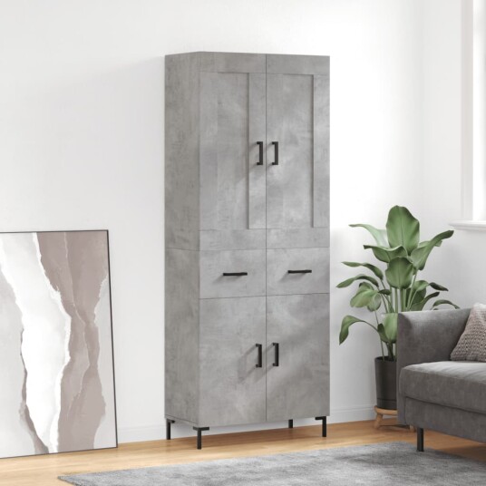 Highboard betonggrå 69,5x34x180 cm konstruert tre Highboard betonggrå 69,5x34x180 cm konstruert tre