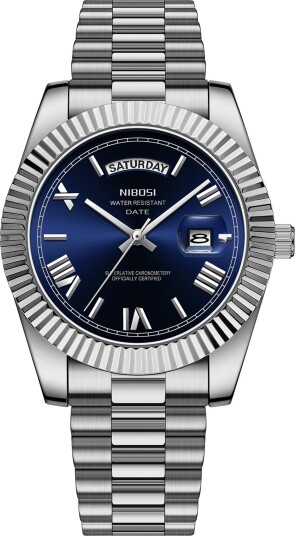 Nibosi Day Date Roman Silver Blue