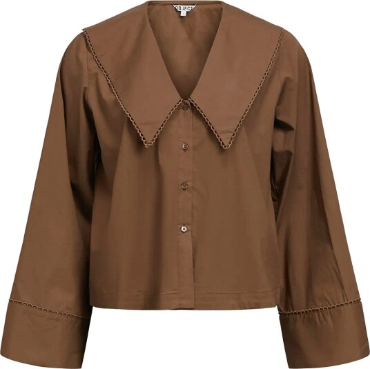 Object Objhope Big Collar L/S Re Shirt 146 - Brown - 38