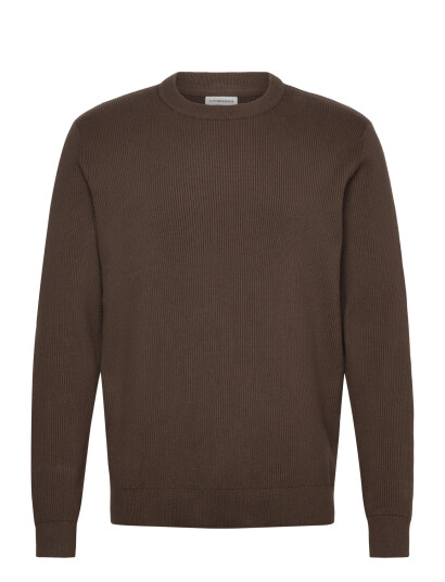 Lindbergh Rib Knitted O-Neck Knit - Brown - XXL Lindbergh Rib Knitted O-Neck Knit - Brown - XXL