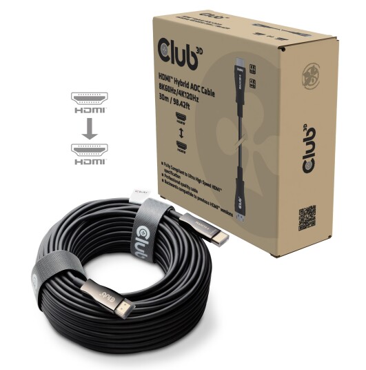 Club 3D HDMI-Kabel A -> A 2.1 aktiv opt. 8K60Hz UHD 30 Meter retail Club 3D HDMI-Kabel A -> A 2.1 aktiv opt. 8K60Hz UHD 30 Meter retail