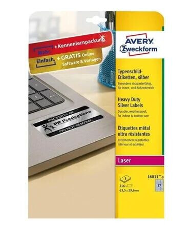 Avery Zweckform Heavy Duty L6011 - labels - matte - 216 label(s) - 63.5 x 29.6 mm - 78 g/m Avery Zweckform Heavy Duty L6011 - labels - matte - 216 label(s) - 63.5 x 29.6 mm - 78 g/m