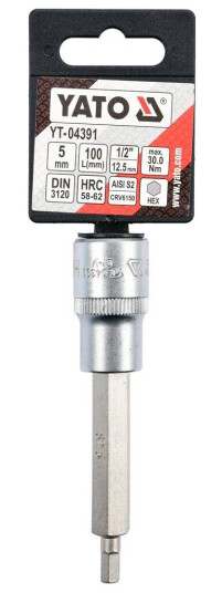 Yato 1/2" Sekskantsokkel 5mm 100mm Krom-Vanadium Håndverktøy