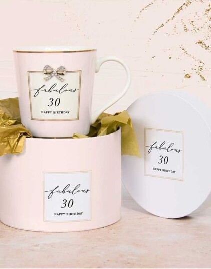 Happy Birthday 30 Rosa Krus med Tekst og Gulldetaljer