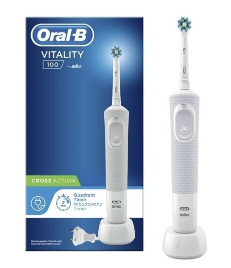 Braun Vitality 100 Elektrisk Tannbørste med Roterende Vibrasjon, Hvit