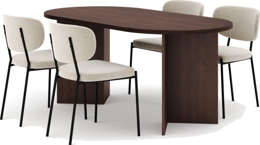 Dano Spisebord 180 cm med 4 Gemmiano Spisestoler - Valnøtt / Hvit Bouclé