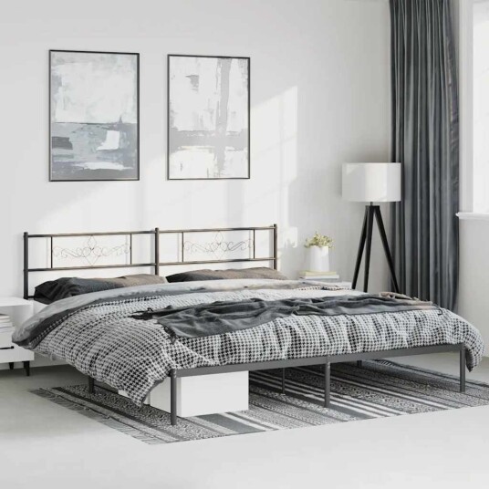 vidaXL Sengeramme i metall med sengegavl svart 183x213 cm