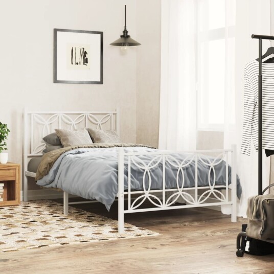 Sengeramme i metall med hode- og fotgavl hvit 100x200 cm 8721102644535 Sengeramme i metall med hode- og fotgavl hvit 100x200 cm 8721102644535