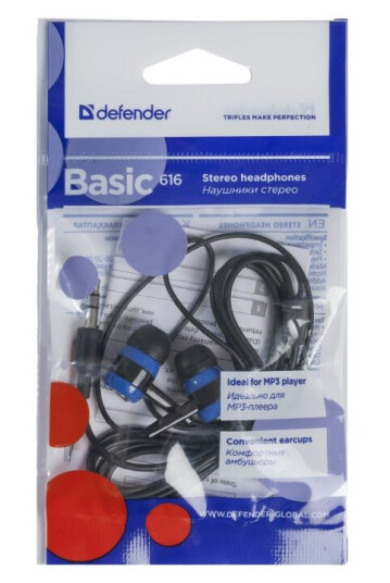 Defender Basic 616 - Ørepropper - I Øret - Kablet - 3,5 Mm Jakk - Svart, Blå