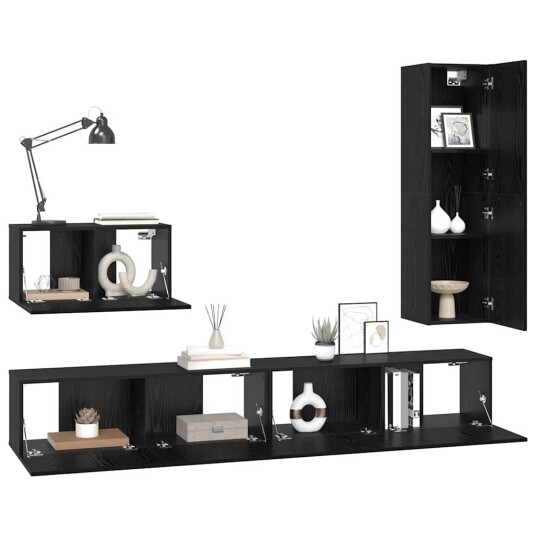 TV benksett 4 pcs Svart eik 200 x 30 x 30 cm Konstruert tre