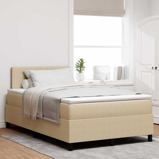 Box Spring Seng med Madrass Lys Grønn Grå Liten Dobbel Corduroy Stoff