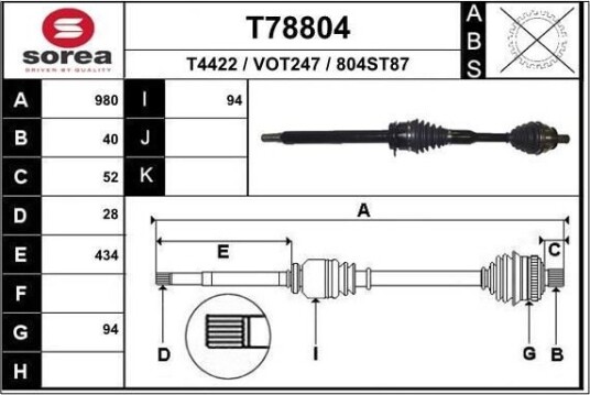 EAI T78804 Drivaksel