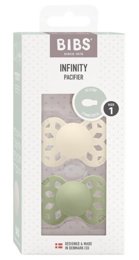 BIBS Pacifier Infinity Symmetrical Silicone Ivory/Sage Size 1 2pc