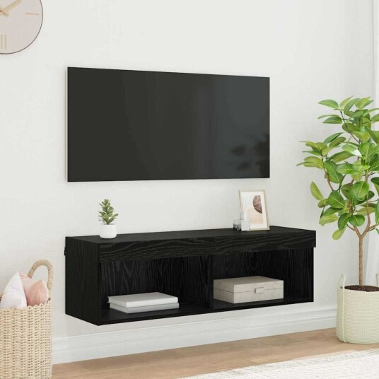 TV Veggskap med LED Svart Eik 100 x 30 x 30 cm Konstruert tre TV Veggskap med LED Svart Eik 100 x 30 x 30 cm Konstruert tre