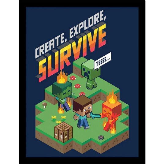 Minecraft Innrammet Bilde 30 x 40 cm Survive