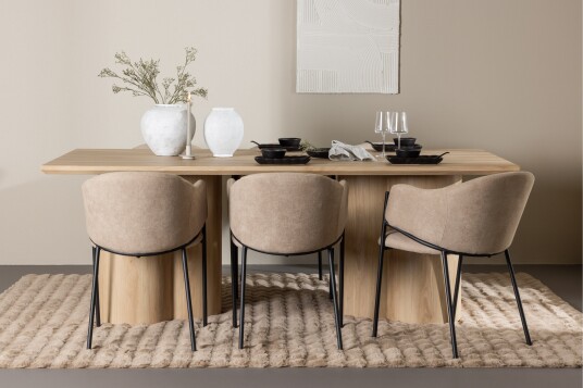 Venture Home Matgruppe Olivia 210 cm Rektangulær med 6 Evelina stoler Whitewash/Beige