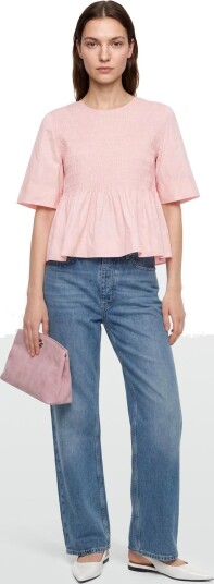 GANNI Cotton Poplin Open Back Smock Blouse Pink 40
