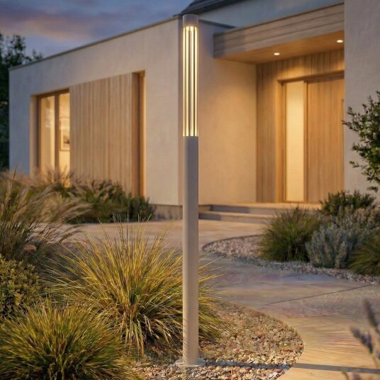 Fjorya LED-gatelampe, steingrå, høyde 90 cm, IP65 - Lindby - Terrasse - Moderne - Aluminium - Med en lyskilde