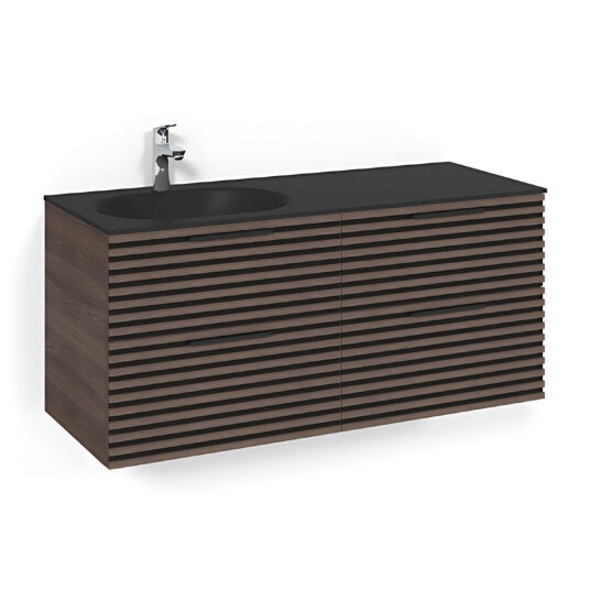Macro Design Crown Stripe Servantskap 4-skuff - med Venstre Glasservant 120cm Brun ask / Glass Edge Svart Macro Design Crown Stripe Servantskap 4-skuff - med Venstre Glasservant 120cm Brun ask / Glass Edge Svart