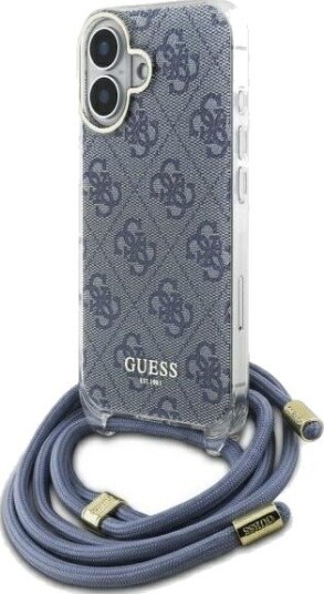Guess 4G Print Crossbody Mobildeksel med Lanyard til iPhone 16 - Blå