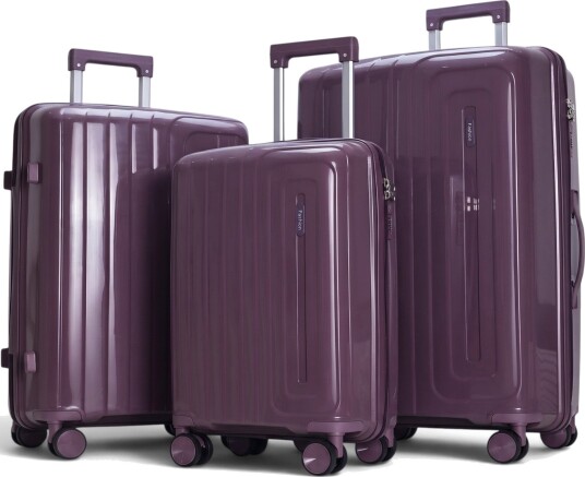 Koffertsett med 3 stk. - Hardcase lettvektskofferter i PP - Lilla Koffertsett med 3 stk. - Hardcase lettvektskofferter i PP - Lilla