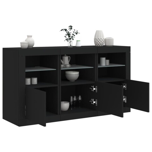 vidaXL Skjenk med LED-lys svart 123x37x67 cm