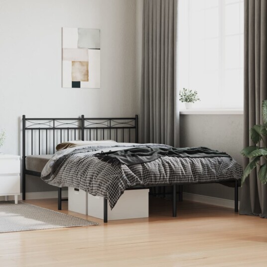vidaXL Sengeramme i metall med hodegavl svart 140x190 cm 8721012210004