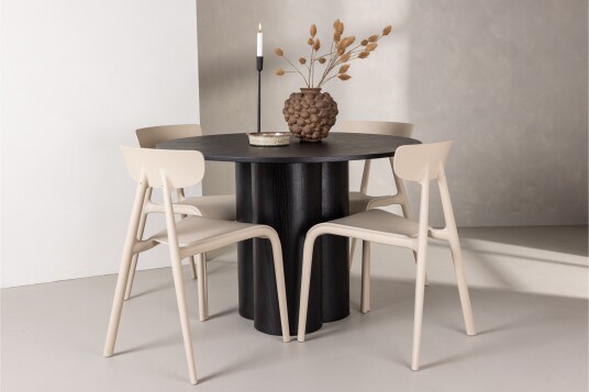 Venture Home Olivia Matgruppe 110 cm Rund med 4 Ursholmen Stoler Beige